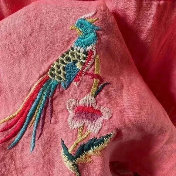 Johnny Was Adara Linen V Neck Coral Embroidered Tank Dress Size XXS/XS - Picture 13 of 16